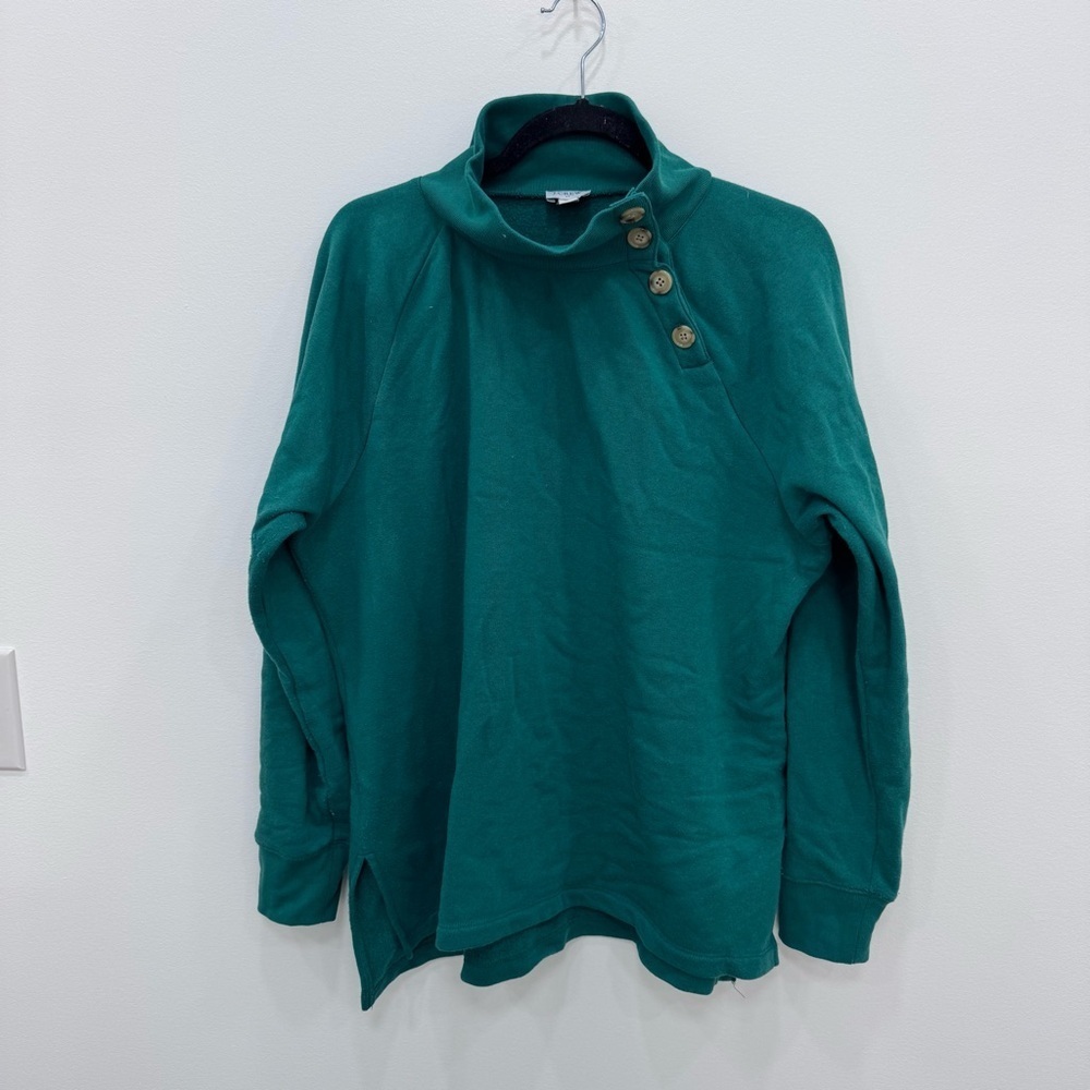 J. Crew Factory Wide Button Collar Pullover Sweatshirt in Cloudspun Fleece Green